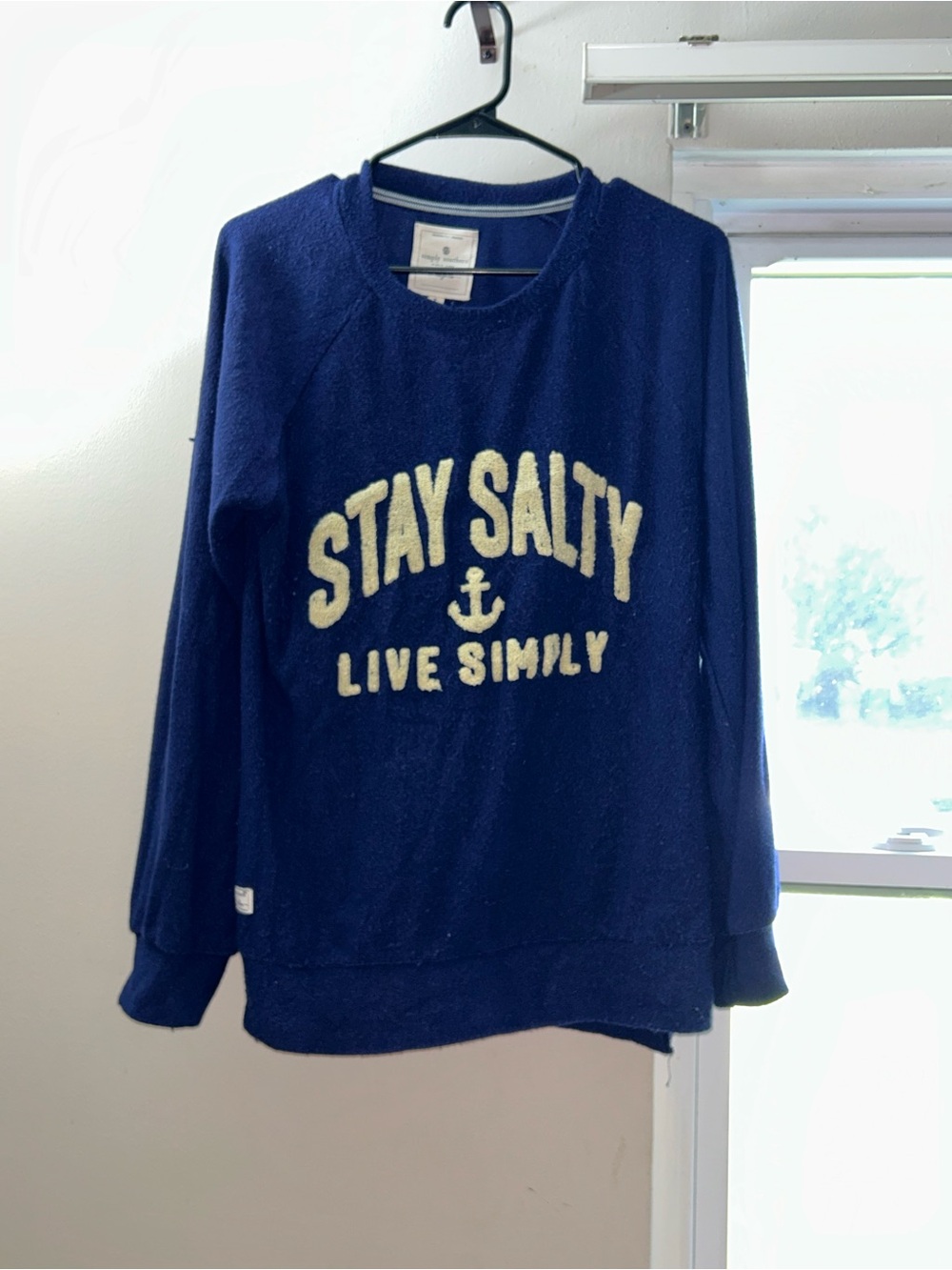 Simply Southern Navy Crewneck Sweater with Cream Graphic